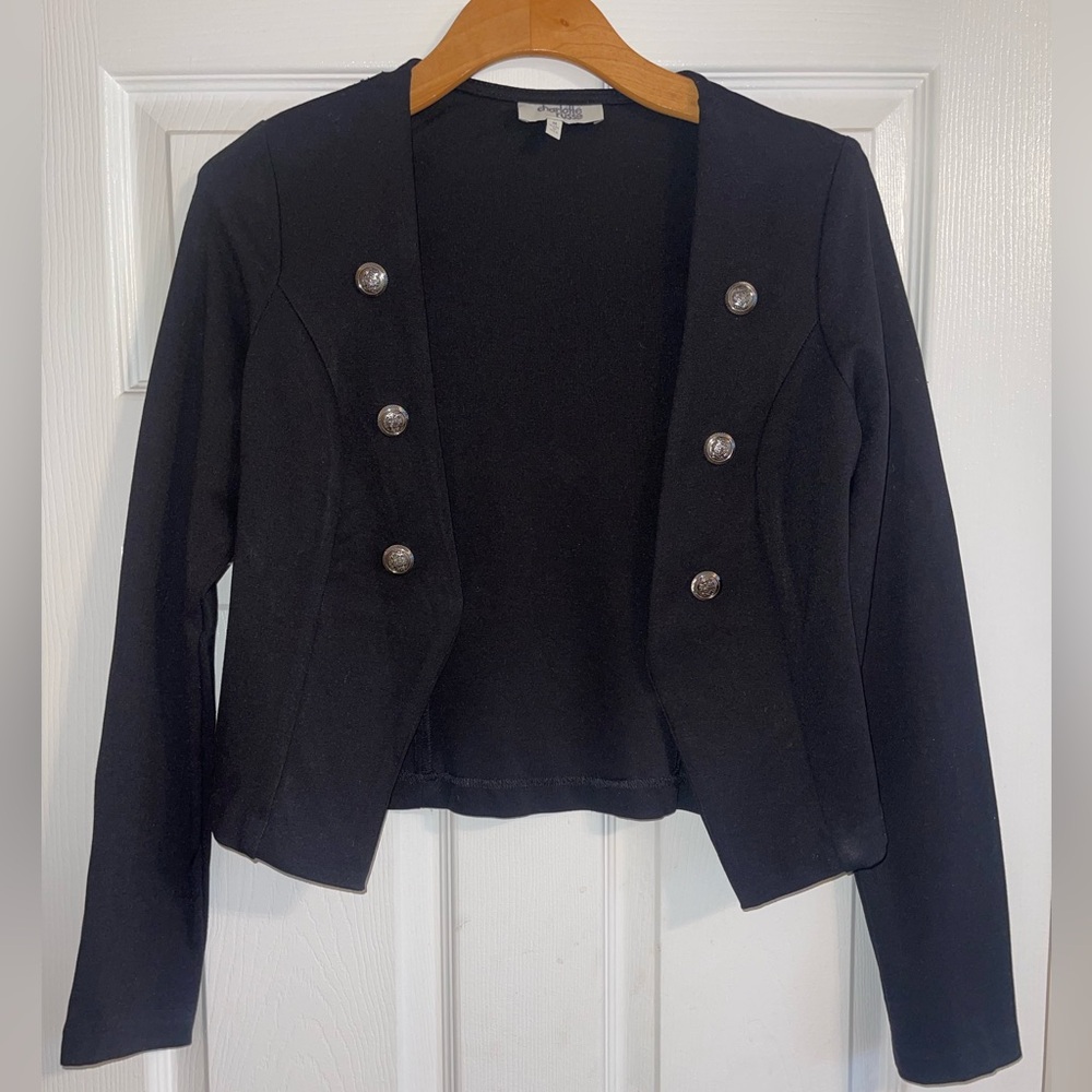 Charlotte Russe Black Double-Breasted Blazer with Silver Buttons